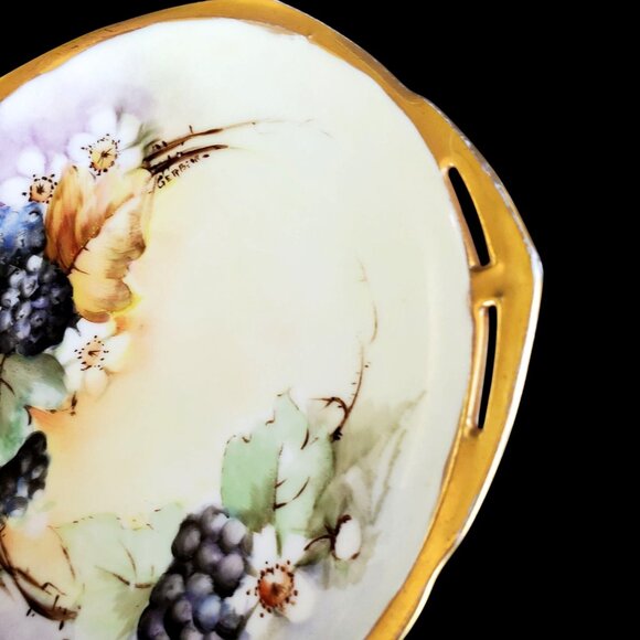 MZ Austria Art Nouveau Hand Painted Plate Gilt and Blackberries Country - Picture 11 of 14